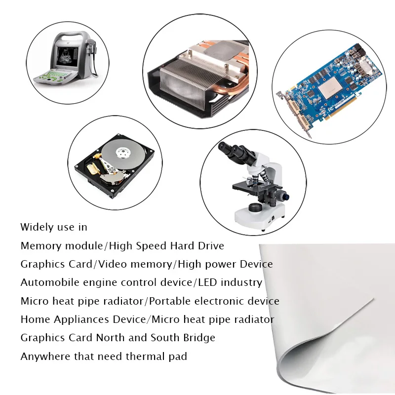 흰색 100x100mm 열 패드, GPU CPU 방열판 냉각 전도성 실리콘 패드 0.5/1/1.5/2/2.5/3/4/5mm 두께 열 패드, 2 개