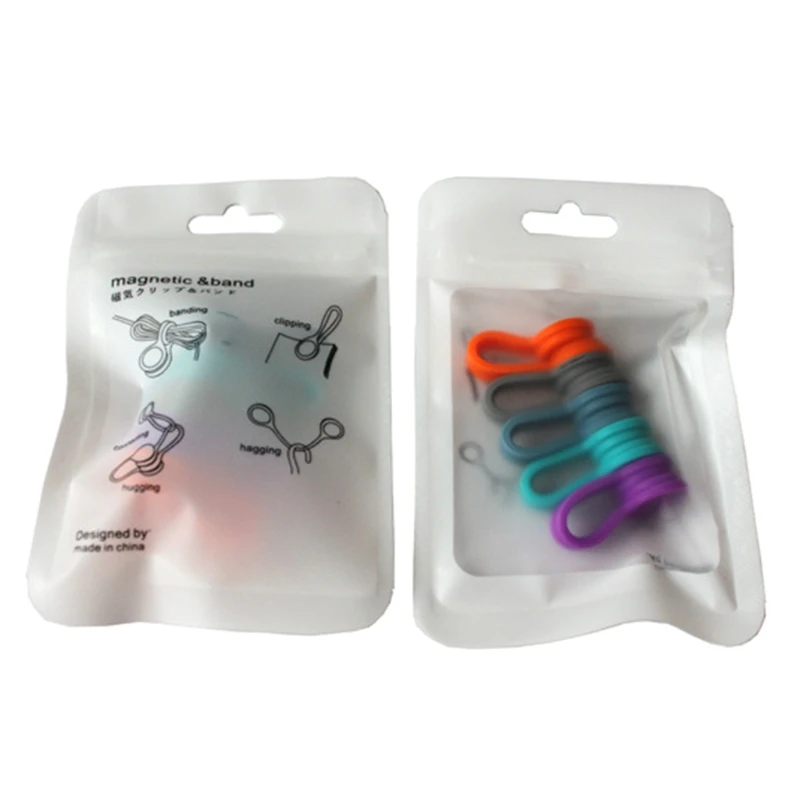 Soft silicone Magnet Wire Straps Holder Clips for Data Cable Earphone Wrap USB Cable Ties 5 Pack Assorted Light Colors