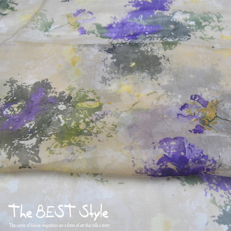 Silk Georgette Chiffon Fabric Dress Light Beige Large Flower Large Width 100% Pleated Thin Skirt Scarf DIY Patchwork Tissue