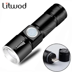 Portable USB Powerful LED Mini Flashlight Rechargeable Torch Flash Light Bike Pocket Zoomable Lamp Builtin Battery Q5