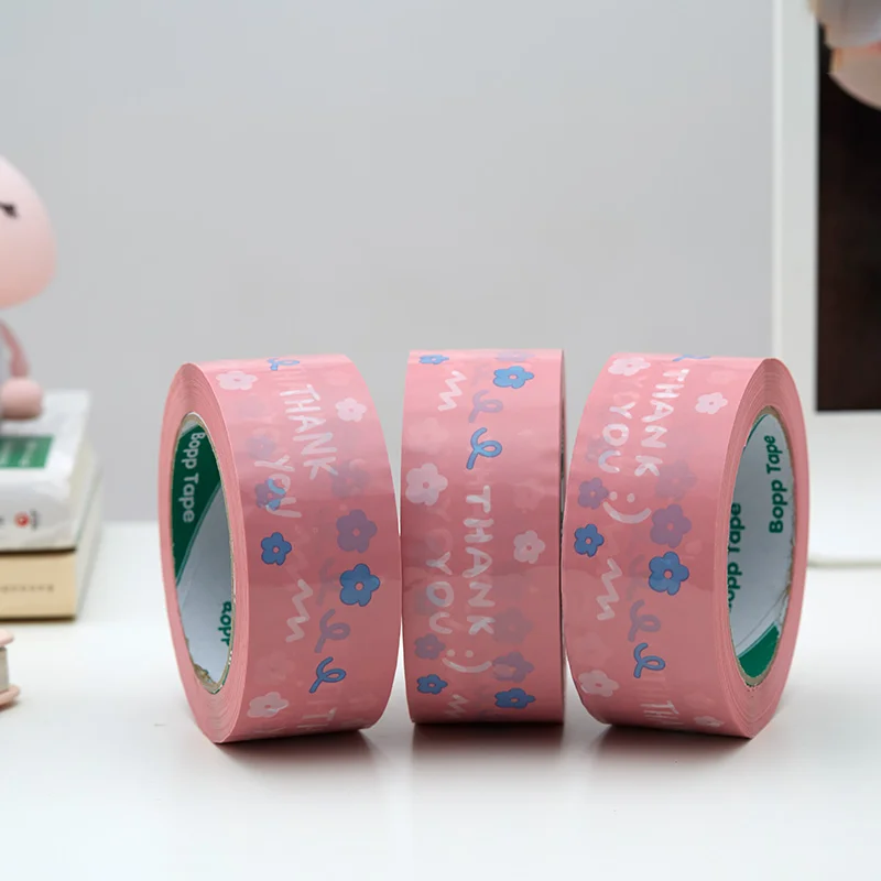 Packaging Tape for Sealing Boxes Pink Carton Decorative Tape Cute Seal Adhesive Tape for 4.5CM*100M Thank You Packing Tape Roll