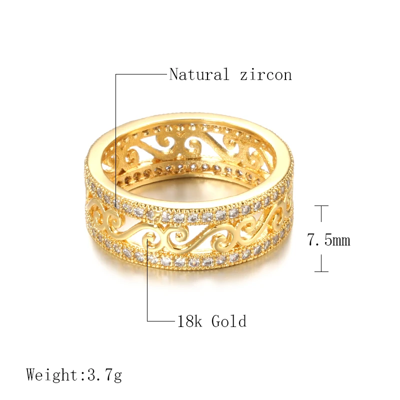 Kinel New Arrivals 18K Real Gold Ring Double Row Micro-wax Inlay Natural Zircon Hollow Rings Women Wedding Party Fine Jewelry