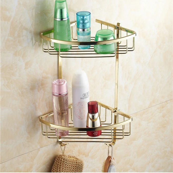 

Vidric Wall Mounted Gold Brass Bathroom Corner Shelf Bathroom Shampoo Shelf Bath Shower Shelf Soap Basket Holder building materi