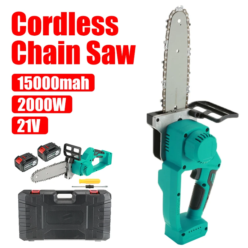 Cordless ChainSaw 2000W 21V Electric Wood Cutter Portable Wood Tools Garden Logging WoodWorking Rechargeable