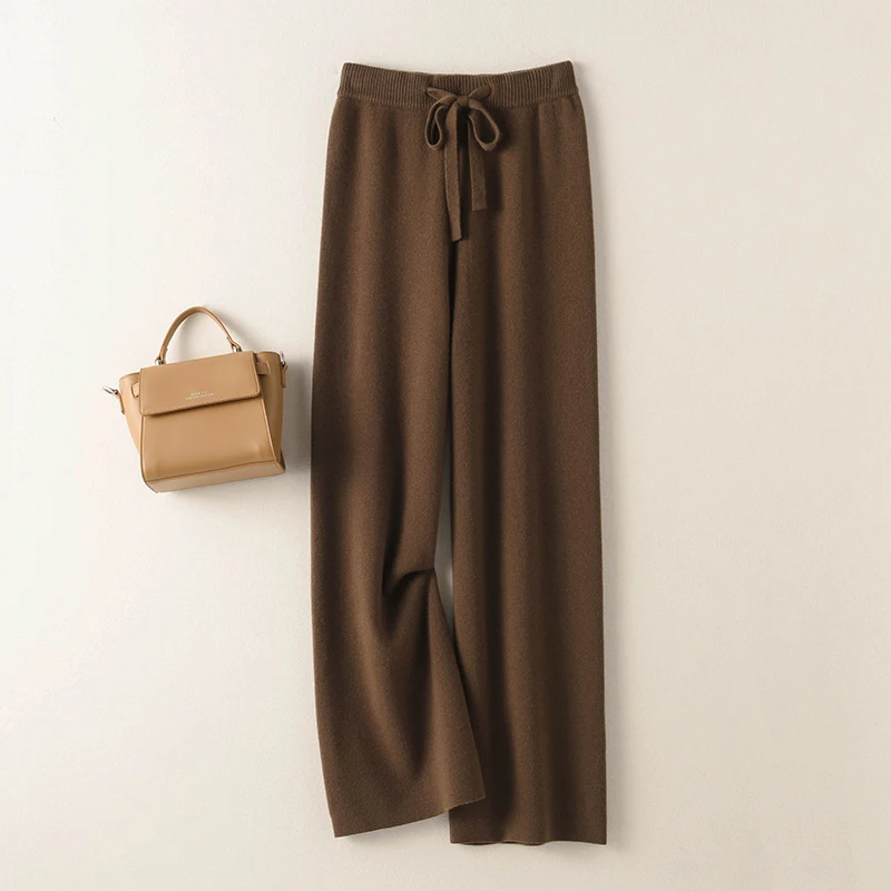 BELIARST Pantaloni in cashmere da donna a vita alta pantaloni a gamba larga pantaloni casual lavorati a maglia 2021 inverno 100% pura lana pantaloni larghi da donna