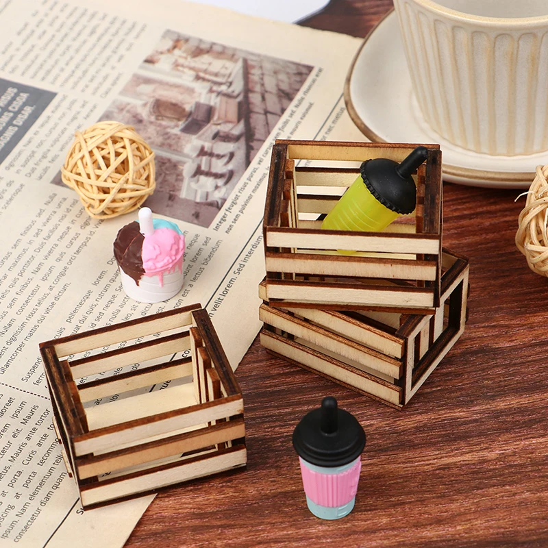 1:12 Creative Dollhouse Miniature Wooden Frame Storage Basket Organizer Box Home Decor Collection Arrangement Eco Home