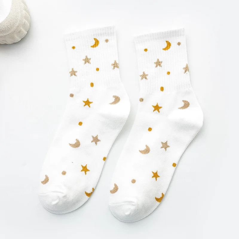 Primavera e l\'estate New Planet Space Cartoon Cotton Socks Harajuku Creative Moon Stars calzini divertenti calzini da donna Casual di moda