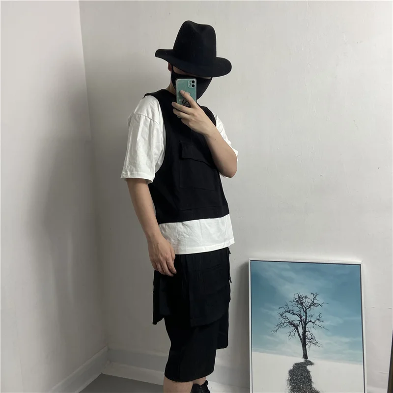 Men Summer Harajuku O Neck Short Sleeve T Shirt Designer Fake 2 Piece Loose T Shirt Street Spliced Casual Tops Male M-2XL