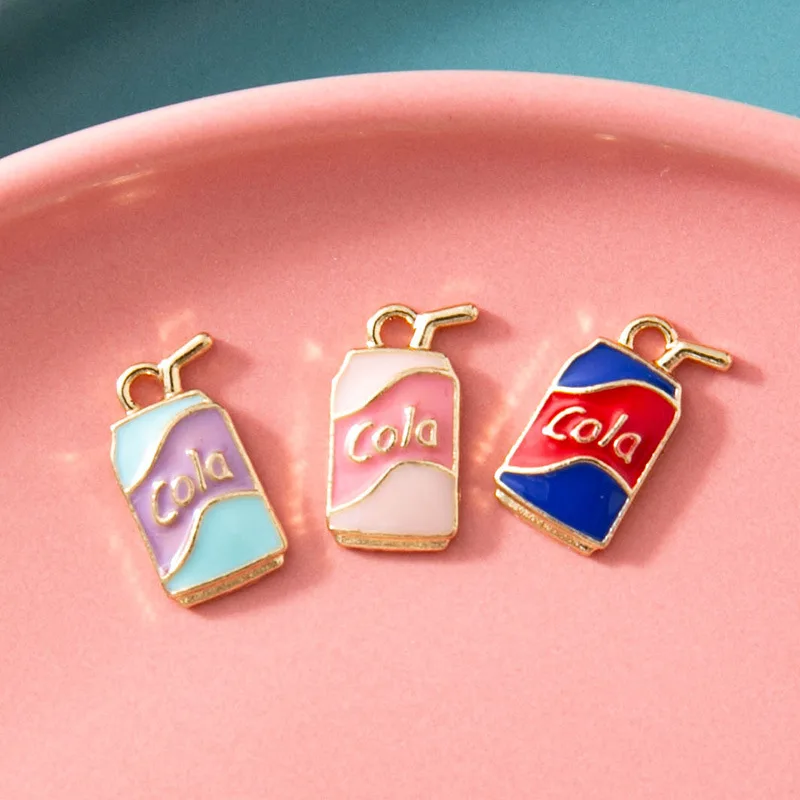 10pcs Lovely Food Cartoon Tin Coke Cola Kola Pendants Enamel Charm DIY Making Handmade Jewelry for Earring Necklace Keychain