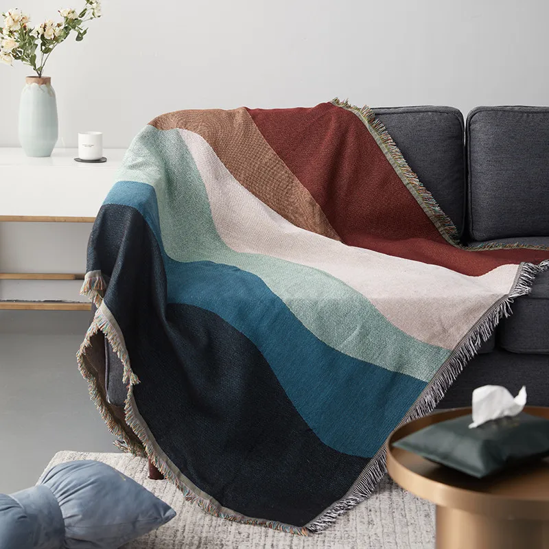 

Creative Multicolor Ripple Throw Blanket Multifunction Travel Decoration Slipcover Cobertor Tassel Sofa Bed Soft Sheet Blankets