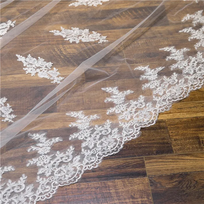 New Wedding Veils 3M Length Lace Appliques White Ivory with Comb One Layer Tulle Bridal Veil Custom Made Wedding Accessories