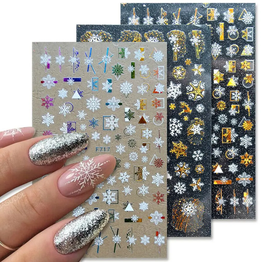 3D Christmas Snowflakes Nail Stickers Xmas Transfer Decals UV Gel Winter Manicure Decorations