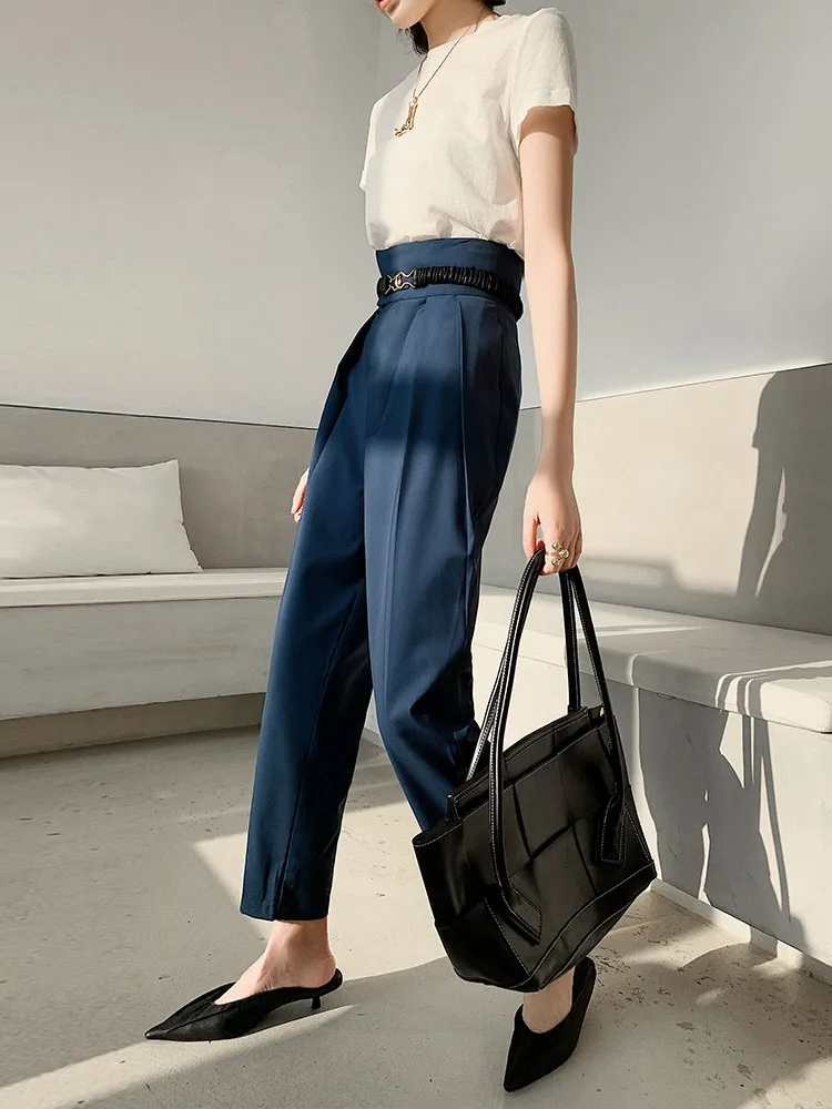 New harem pants female 2020 new high waist fold radish pants Korean fashion casual pants were thin Casual Regular