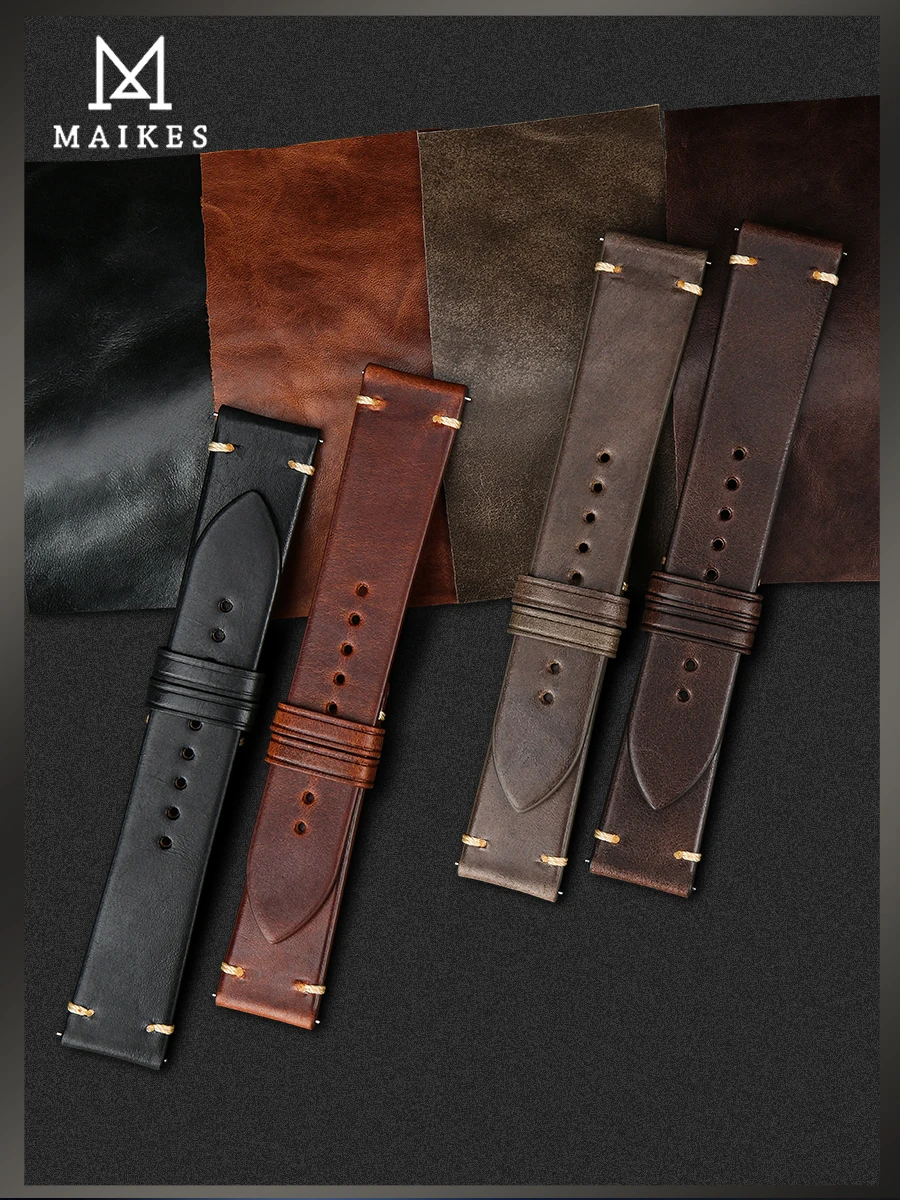 Quick Release Watchband Vintage Vegetable Tanned Cow Leather Made in Tuscany Italy Bracelet Butterfly Buckle Watch Strap