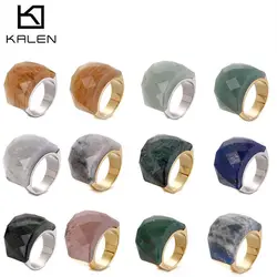 KALEN Bohemian Colorful Natural Stone Rings Women Stainless Steel Indian Gold Color Finger Bague Female Jewelry Size 6-9