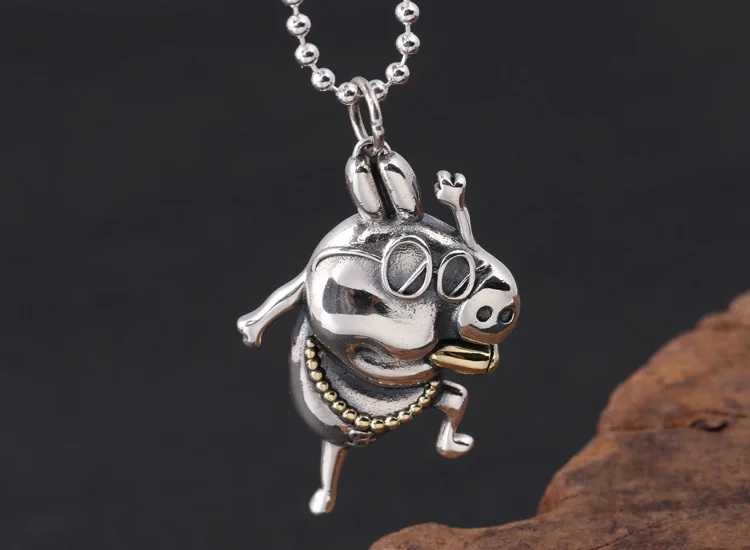 

S925 sterling silver fashion trend sterling silver society pig silver jewelry men and women pendant