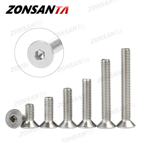 ZONSANTA M2 M2.5 M3 M4 M5 M6 Din7991 304 스테인레스 스틸 볼트 육각형 육각 소켓 플랫 헤드 카운터 싱크 나사 가구 나사