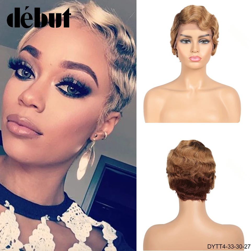 Debut Short Bob Lace Front Wigs For Women Ombre Romantic Lace Part Human Hair Wigs Brazilian Remy Hair #27 #30 Finger Wave Wigs