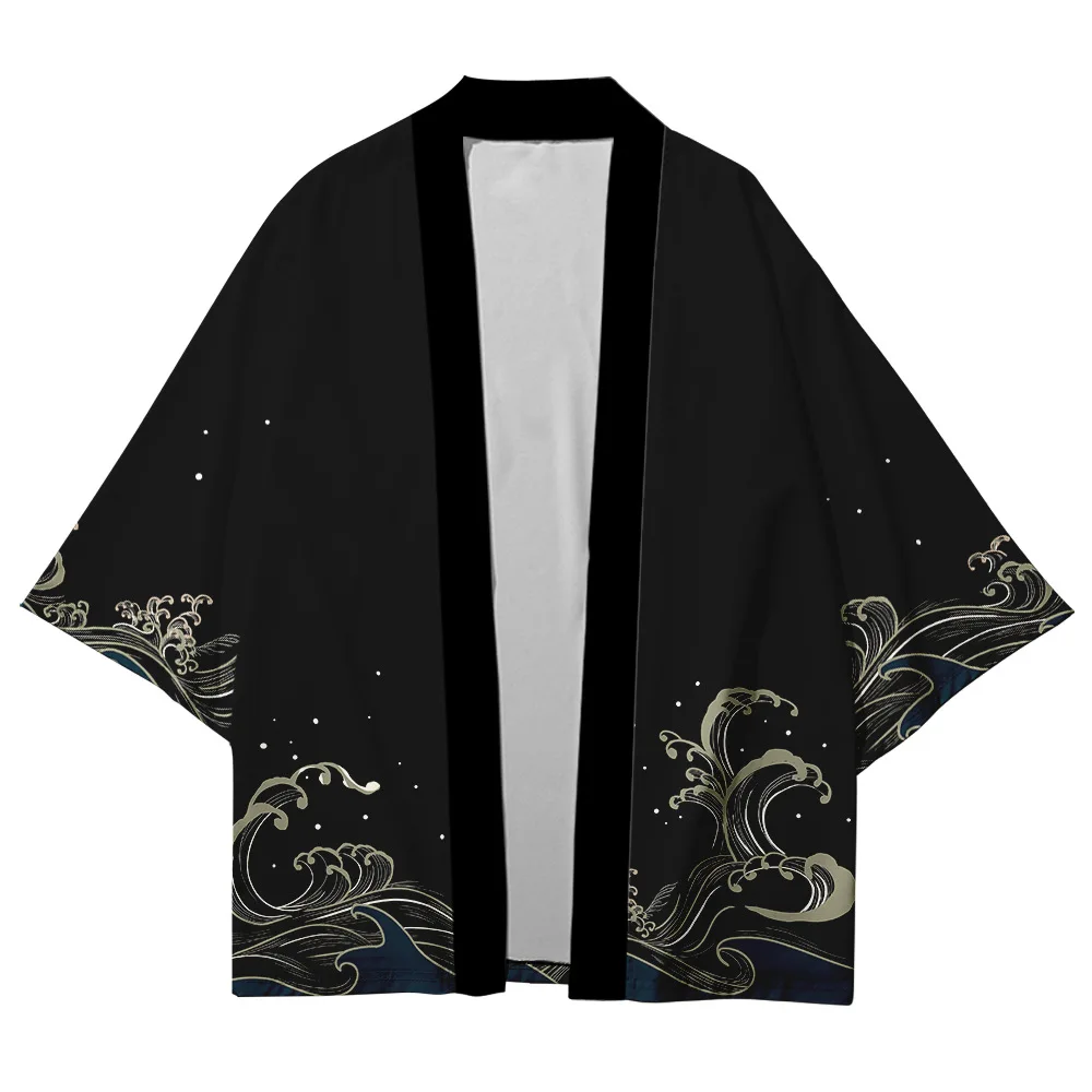 Kimono japonais noir pour hommes et femmes, pantalon et Costume, Streetwear Harajuku, Costume de samouraï, Yukata Haori Cardigan