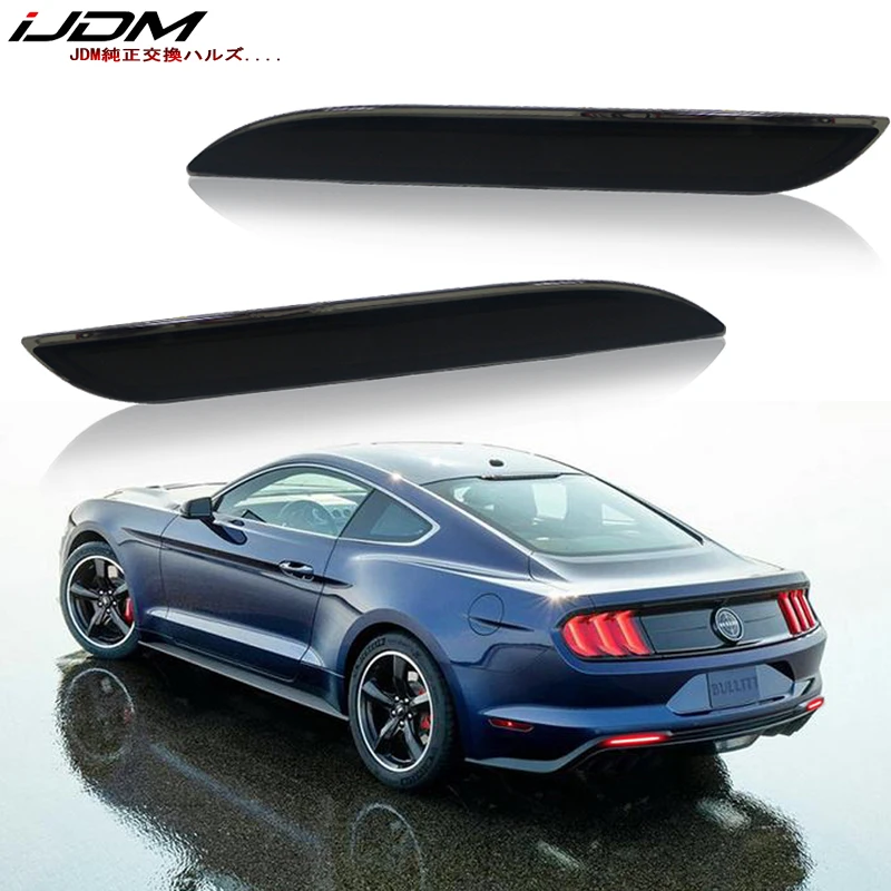 

iJDM Smoked Lens LED Bumper Reflector Lights For 2015-17 Ford Mustang Function as Tail/Brake or Rear Fog Lamps Turn Signal Light