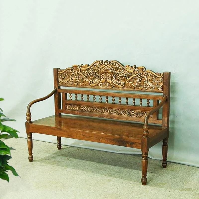 

zq Solid Wood Double Sofa Leisure Chair Southeast Asian Style Furniture Elm a Double Chair