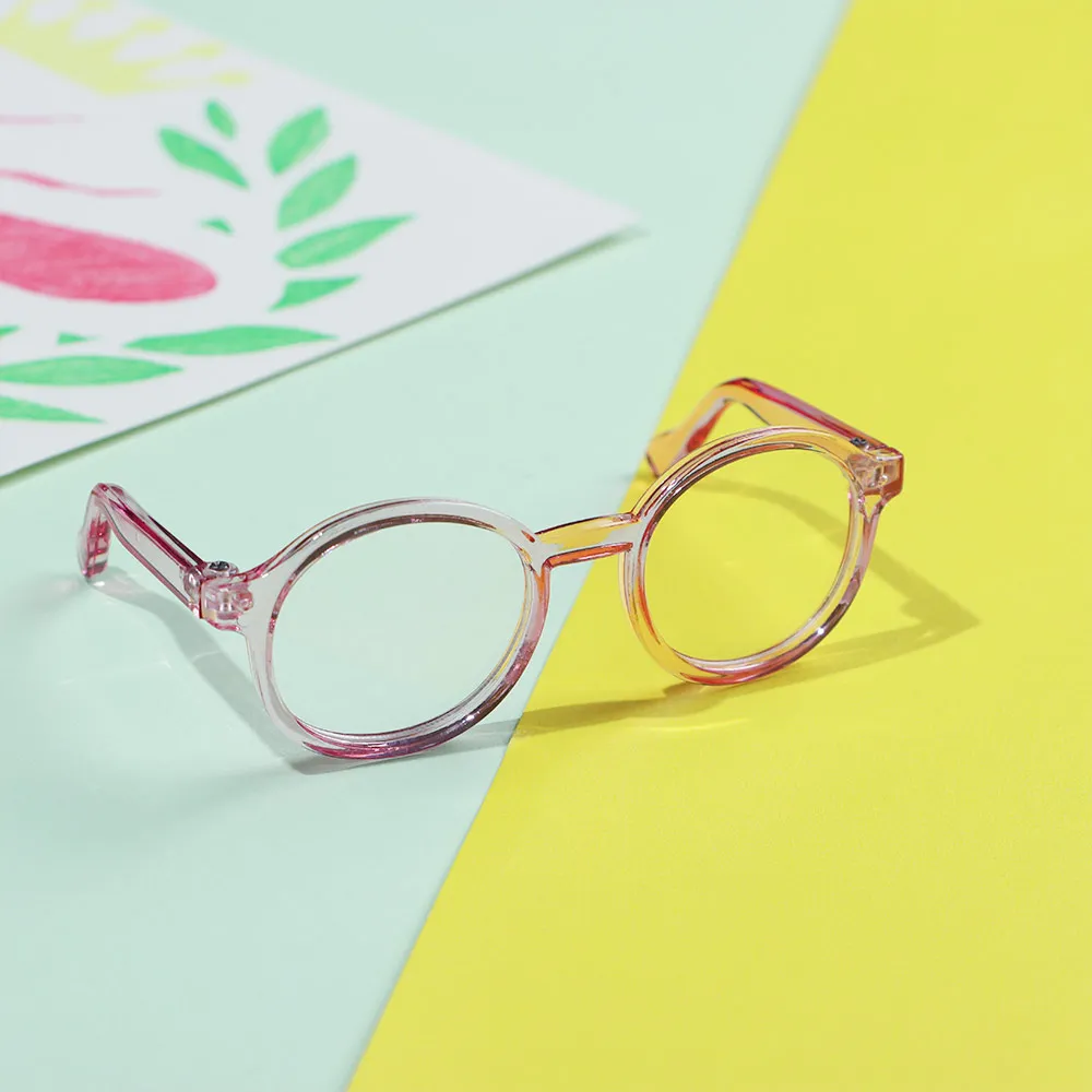 Colorful Mini Round Frame Glasses Eyewear Clear Lens Candy Color Eyeglasses Style For Bjd Blythe Plush Doll Accessory Gift