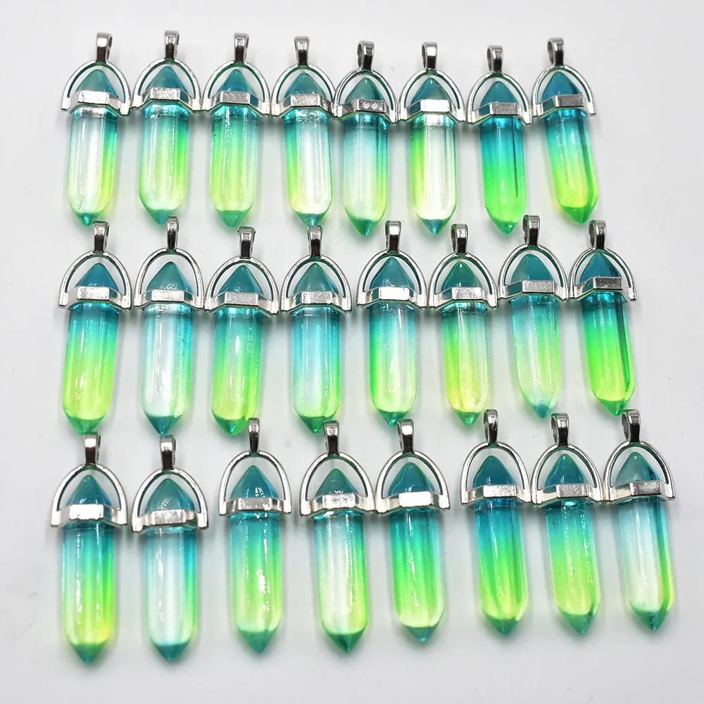 Neue modische farbige Glas-Säulenanhänger für die Schmuckherstellung, 24 Stück/Los, Großhandel, kostenloser Versand. – Detail 12