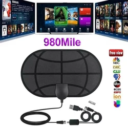 Nowe wewnętrzne anteny telewizyjne 980 Mile Range antena 4K cyfrowy HDTV ze wzmacniaczem wzmacniacz sygnału aktywny kryty 25dB HD promień TV Surf