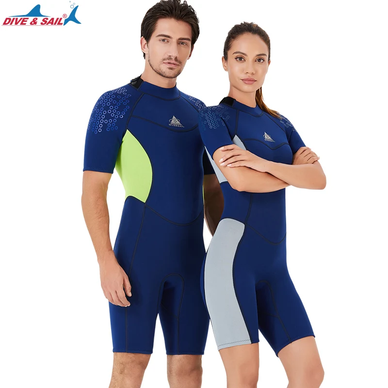 Shorty Wetsuit for Men and Women, Full Body Diving Suit, Front Zip, Snorkeling, Surfing, Swimming, Spring, 1.5mm