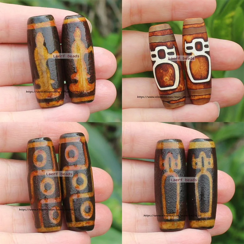 1Piece,Around 12-15x35-40mm Natural Material Old Ancietn Tibet Dzi Agate Beads,Many pattern ,Lucky Symbol,Powerful Amulet ,