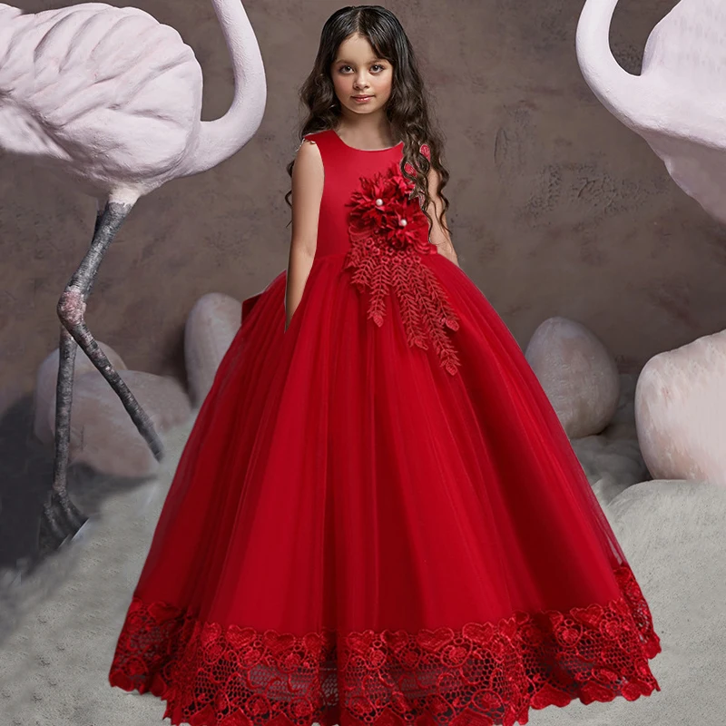 Teen Long Flower Bridesmaid Dresses For Girls Children Wedding Prom Gown Girl Party Dress Elegant Kids Communion Evening Clothes