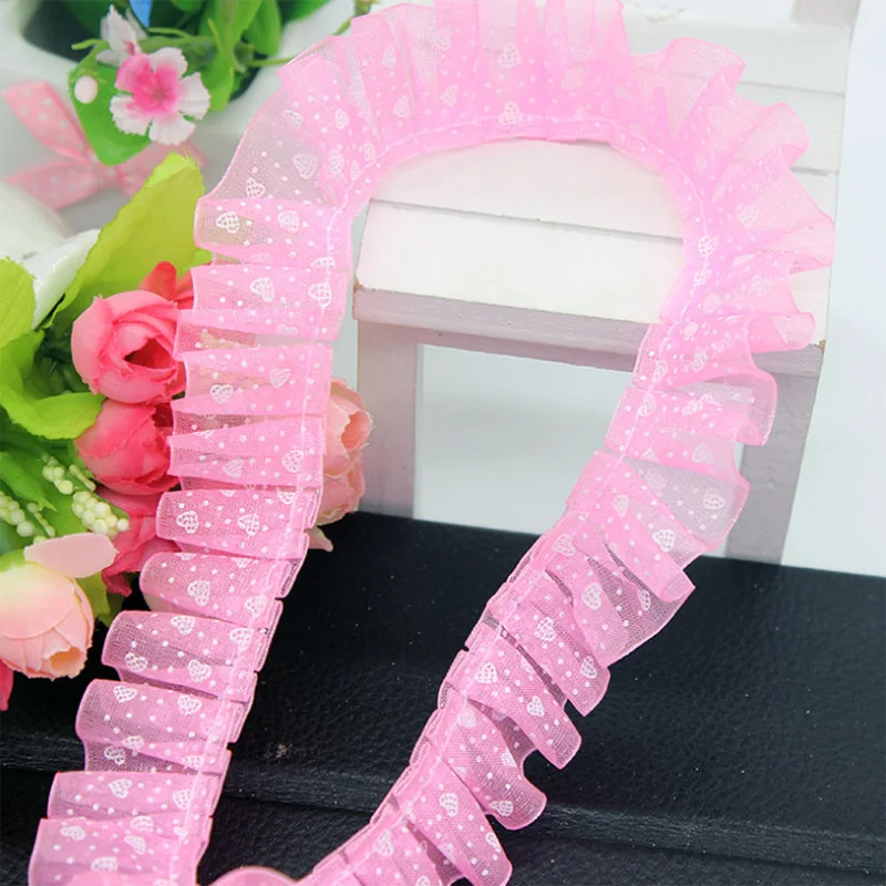 60Yards Beautiful Pleated Trim Vintage Ruffle Lace Ribbon Fabric Sewing Dots Shape Trimming for Kids Dress