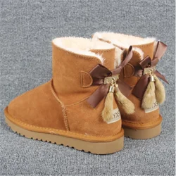 Winter Women Short Ankle Leather Snow Boots Lady Girls Warm Plush Soft Bottom Girls Short Boots Waterproof Non-slip Cozy Shoes