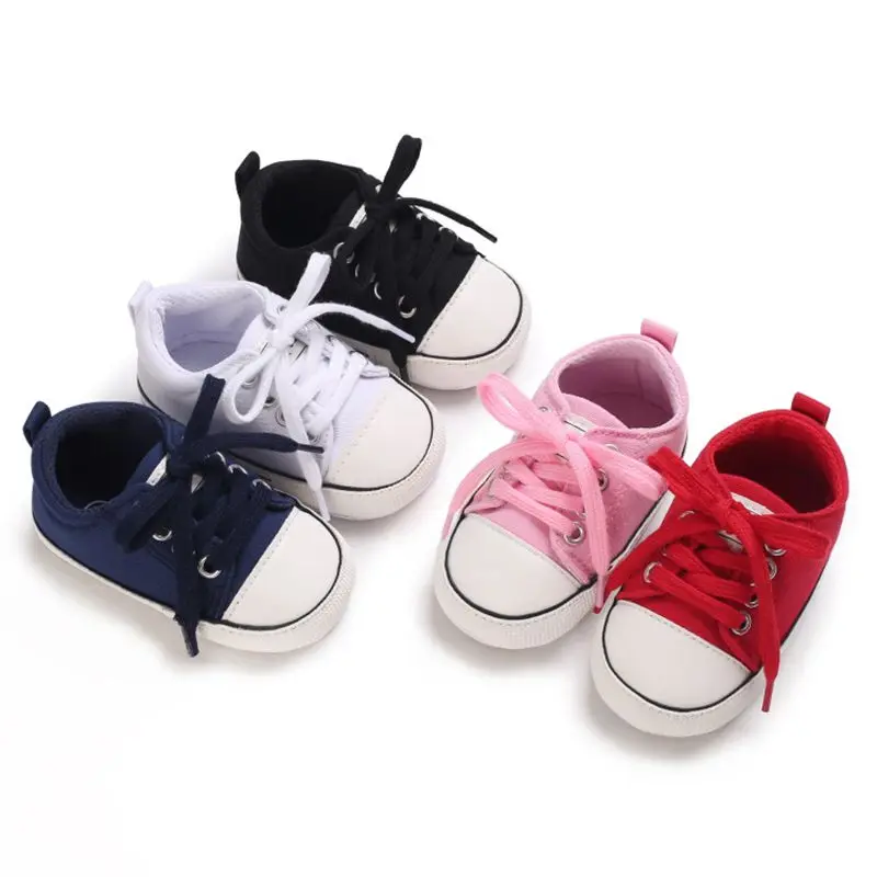 

2021 Baby First Walkers Anti-slip Newborn Kid Canvas Sneakers Solid Color Infant Baby Boy Girl Soft Sole Crib Shoes Pre Walkers