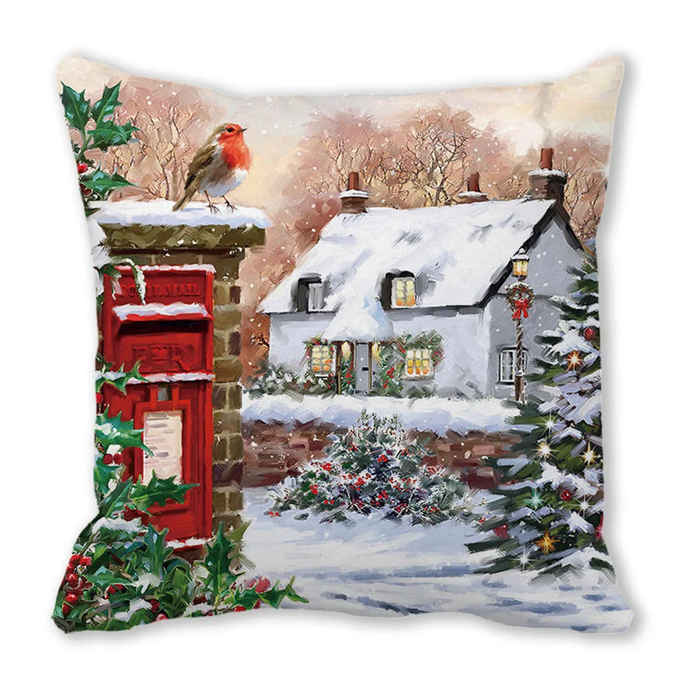 CLOOCL New Year 2022 Christmas Decorations for Home Snow Scene Cuckoo 45x45cm Cushion Cover Ornaments Natal Adornos de navidad