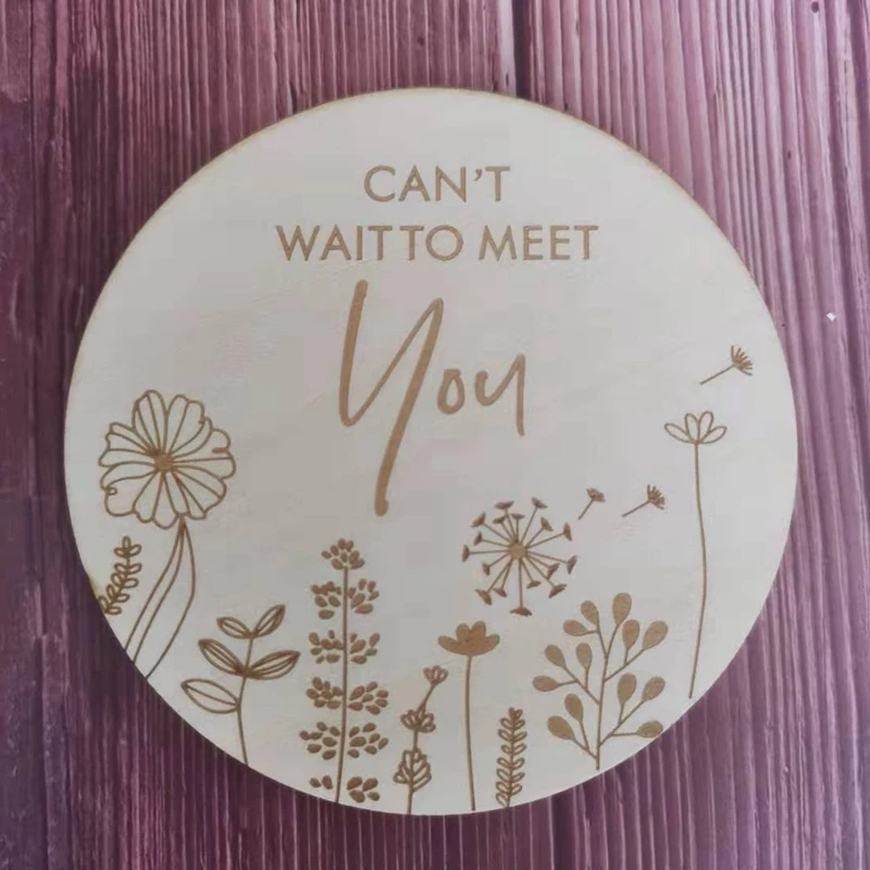 

20 pcs can't waite to meet you wooden baby announcement milestone markers cards discs newborn props photography shower gift