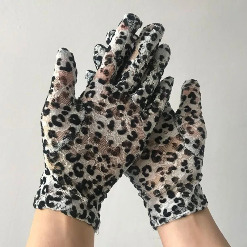 Women Thin Lace Sunscreen Gloves Sexy Leopard Elastic Cycling Gold velvet Gloves Summer Sun UV Protection Driving Gloves E92