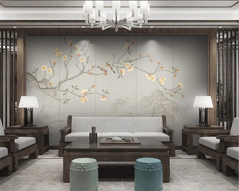 beibehang Customized new Chinese plum blossom ink landscape marble pattern TV background wallpaper papel de parede papier peint