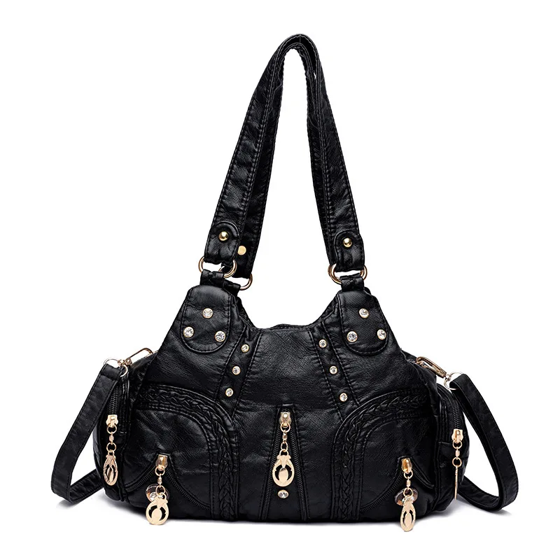 Yogodlns Vintage Weiche PU Leder Schulter Tasche Frauen Große Kapazität Handtasche Mode Umhängetasche Nähte Farbe Griff Tasche sac – Detail 26