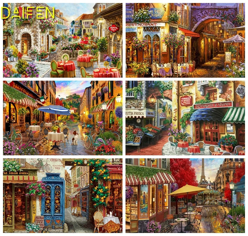 Full Square Diamond painting Cross stitch Street corner scenery Full Round Diamond mosaic 5D DIY Diamond embroidery flower shop