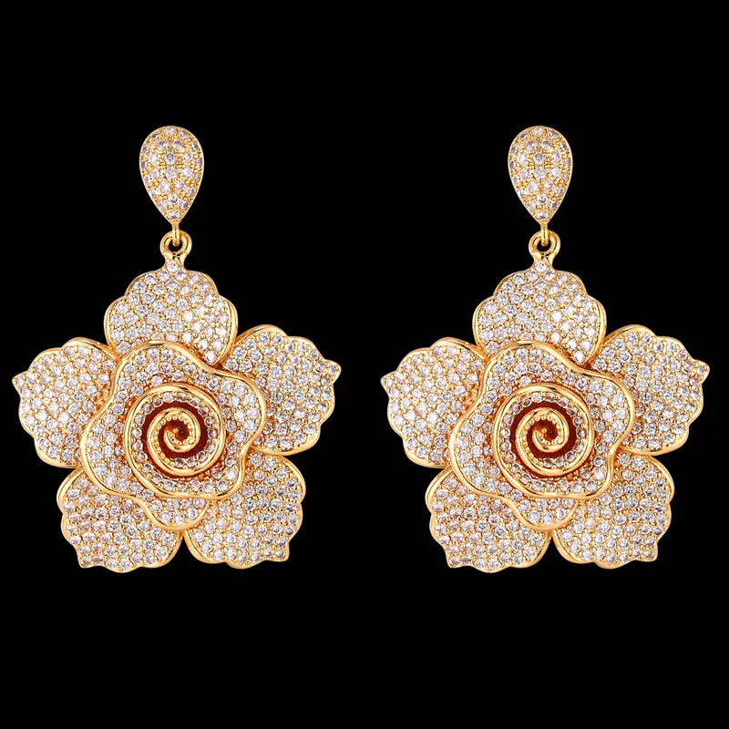 

Zlxgirl jewelry Classic Rose flower wedding earrings jewelry women's best bridal ears piercings Dubai Gold color earings