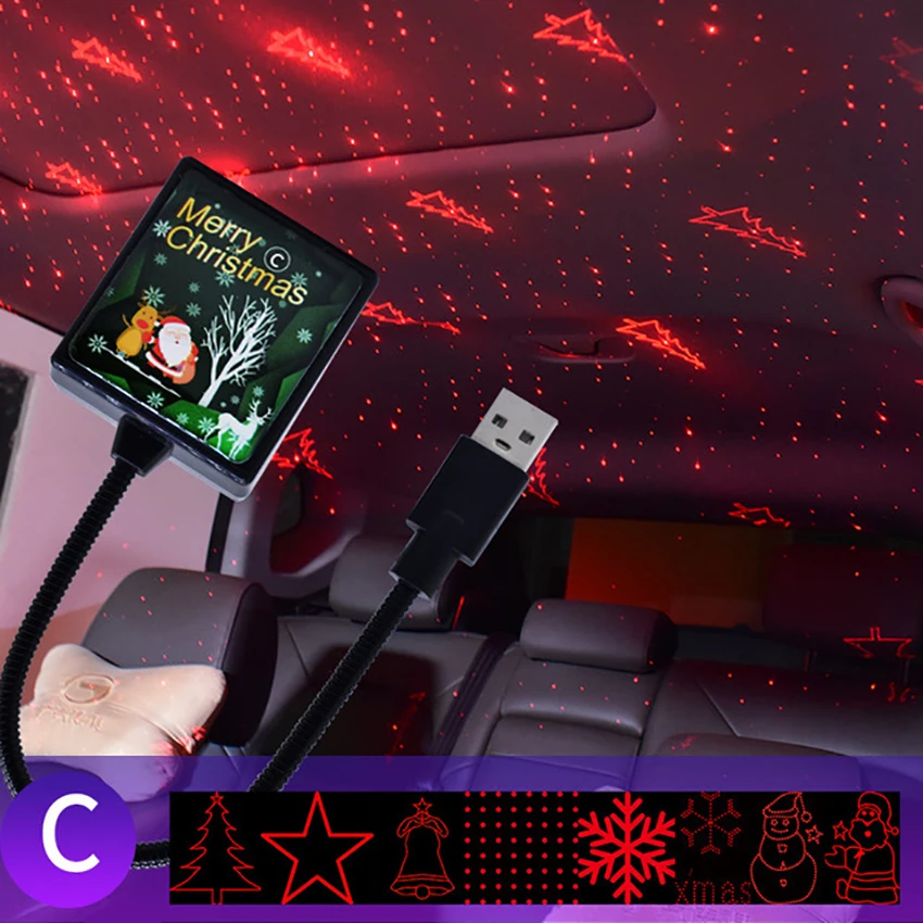 عيد الميلاد كشاف ضوئي ضوء النجوم كشاف ضوء ، الصوت المنشط ، USB ليلة ضوء زينة للمنزل غرفة السيارة الطرف