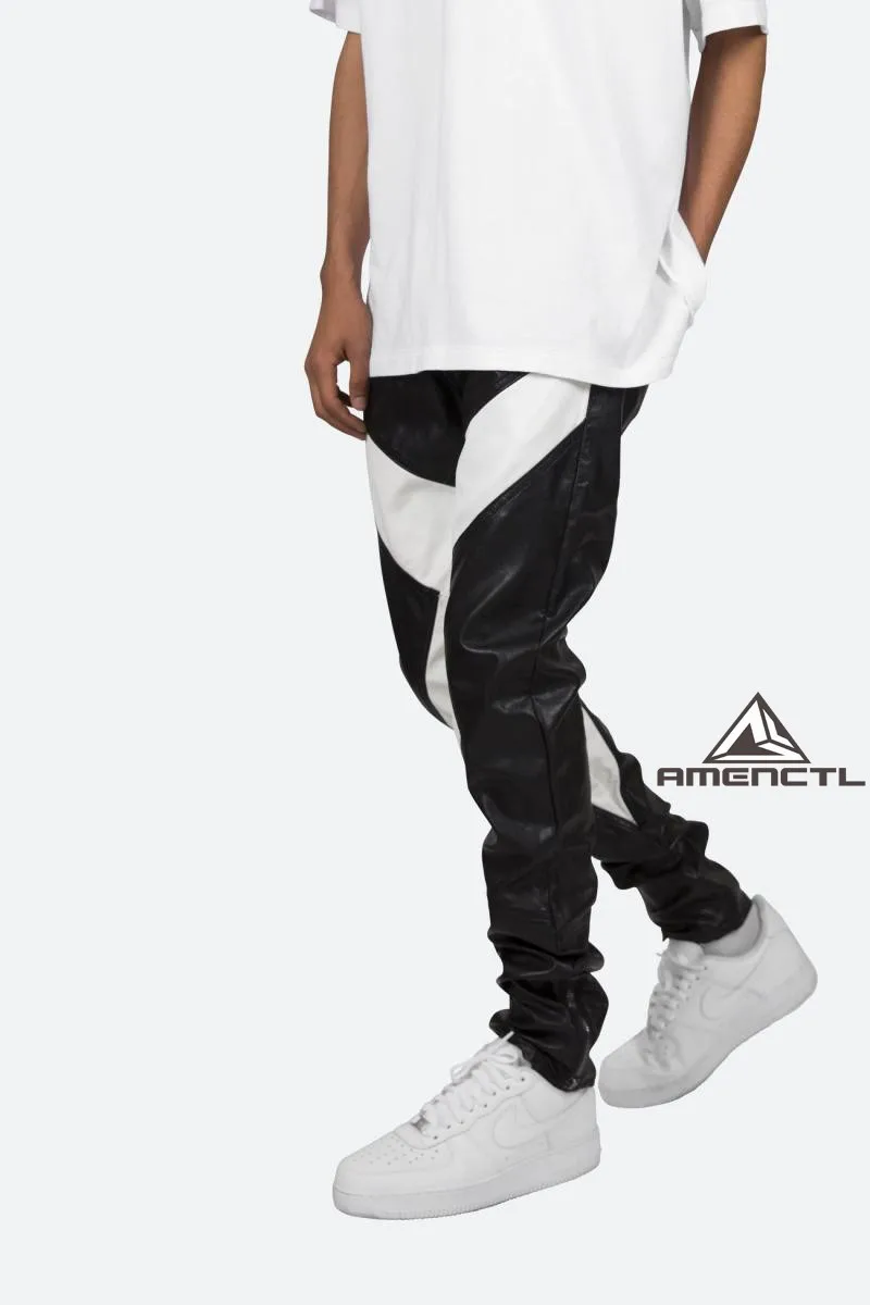 27-46 New 2025 Men\'s Clothing Fashion Singer Black and White Color Matching Casual Leather Pants Plus Size Costumes