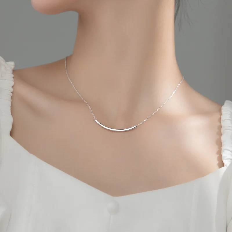 Genuine 925 Sterling Silver Smile Clavicle Necklace for Women Short Slim Chain Necklaces France Style 2020 Mode Collar Bijoux