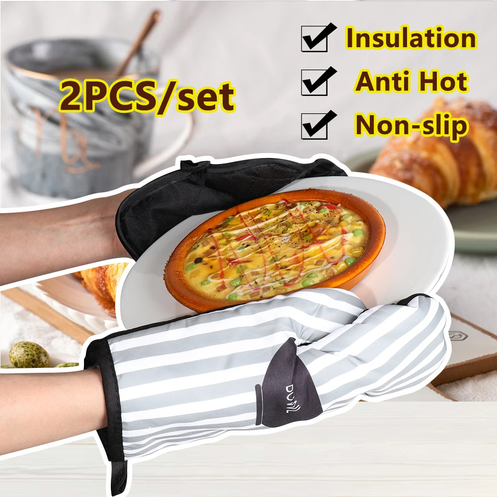 2pc/set  Microwave Baking BBQ Glove Cotton Cute Oven Mitts Heat Resistant Linen Potholders Non-slip Kitchen Cooking Tools Mitten