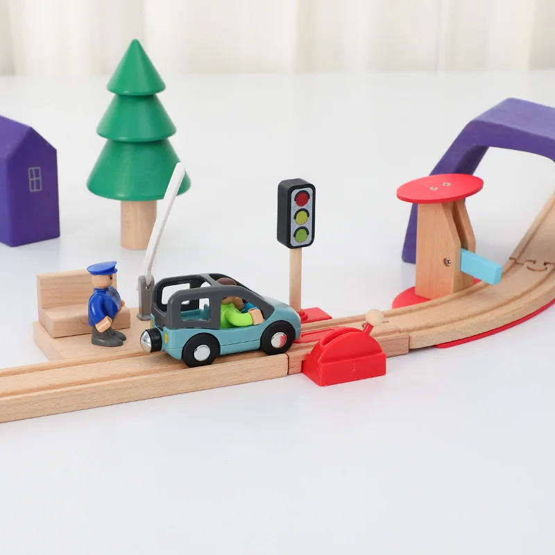 Wooden Train Track Extension Accessories Railway Toy Scene Accessories Gas Station Scene For Brio Track Toys for Boys and Girls