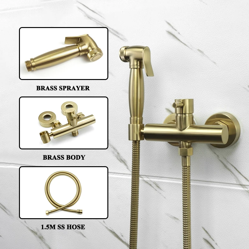 Luxury Gold Bidet Sprayer Toilet Ass Hygienic Portable Muslim Anal Shower Head Shattaf Douche Wash Brass Hot Cold Mixer Crane