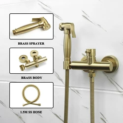 Luxury Gold Bidet Sprayer Toilet Ass Hygienic Portable Muslim Anal Shower Head Shattaf Douche Wash Brass Hot Cold Mixer Crane