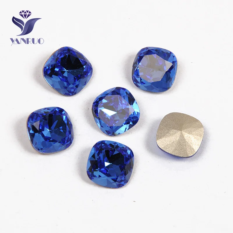 YANRUO 4470 Cushion Cut Pointback Diamond Glass Stones Sewing Crystals For Studs Sewn Jewelry For Clothes Dress