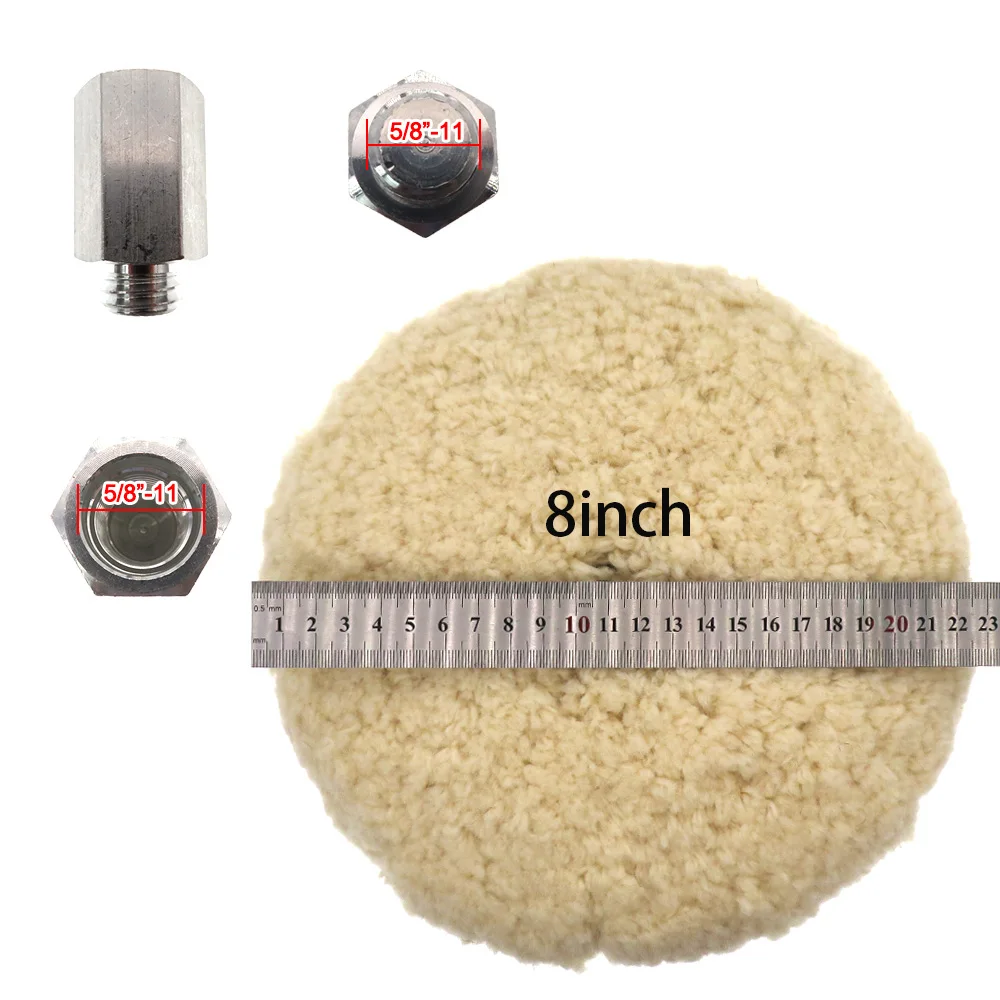 8" Auto-Polierpad, dicke doppelseitige Woll-Polierpads mit 5/8"-11 Gewinde-Verlängerungsschraubenadapter zum Polieren und Schneiden – Detail 6